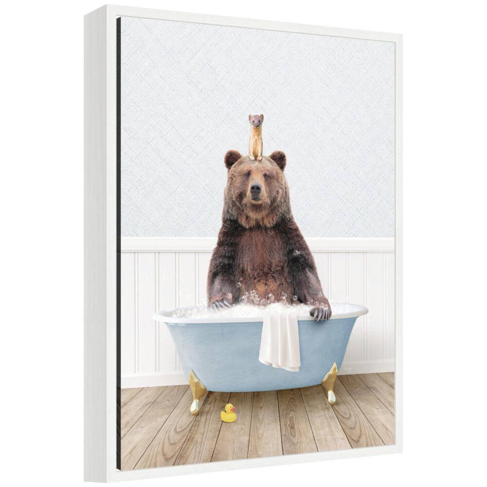 "Sylvie ""Bear and Weasel in Cottage Blue Bathtub"" by Amy Peterson Animals Framed Art Print 24 in. x 18 in." price history on PriceWatchPro