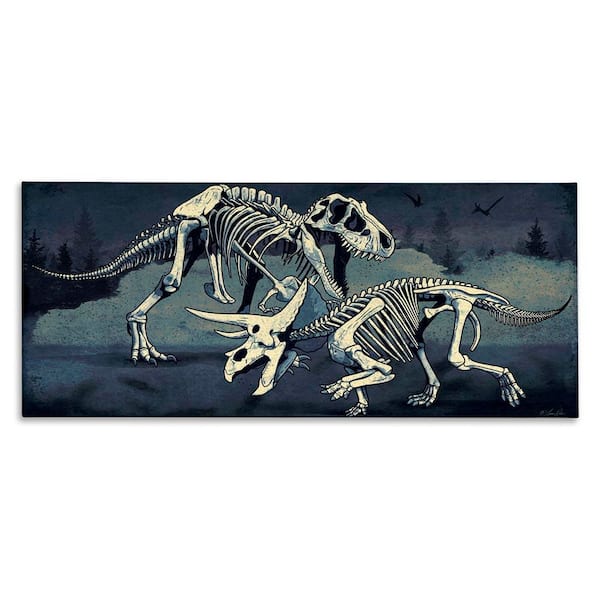 Stupell Industries Dinosaur Skeletons Duo by Lauren Rader Unframed Animal Graphic Art Print 13 in. x 30 in.