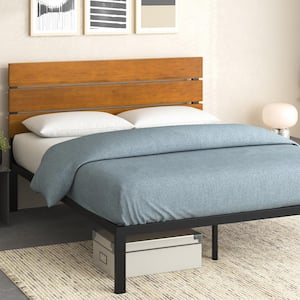 Brown Metal and Bamboo Frame Full Platform Bed with Wood Slat Support