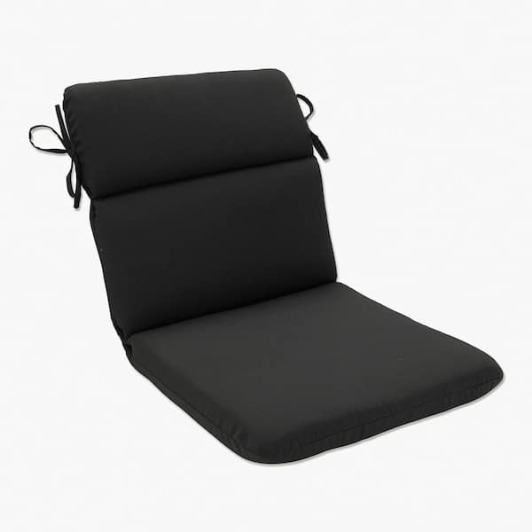Pillow Perfect Solid Outdoor/Indoor 21 in W x 3 in H Deep Seat, 1-Piece Chair Cushion with Round Corners in Black Fresco