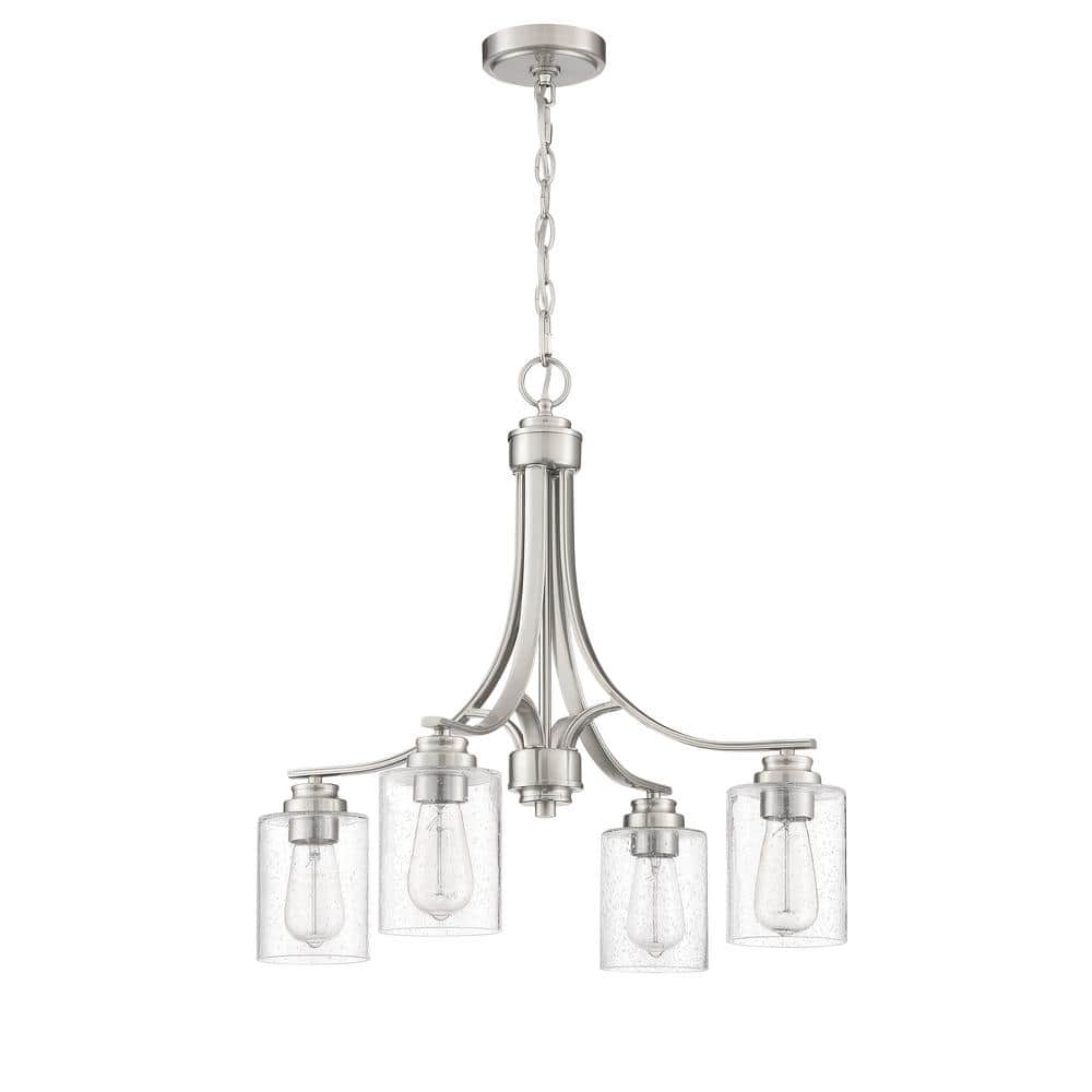 Polished Nickel 4-Light Chandelier with Clear Seeded Glass Shades