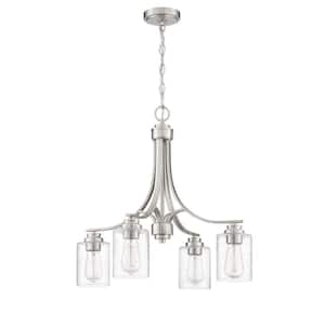Bolden 4-Light Brushed Nickel Finish with Seeded Glass Chandelier for Kitchen/Dining/Foyer, No Bulbs Included