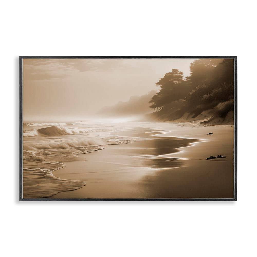 Sepia Smooth Beach Landscape by Noah Bay Black Framed Nature Giclee Art Print 12 in. x 18 in. price history on PriceWatchPro