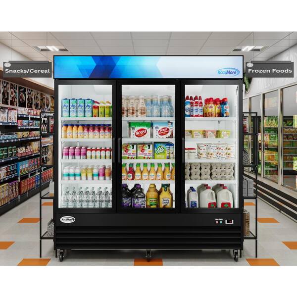 Koolmore 78 in. 57.5 cu. ft. Commercial Three Glass Swing Door Merchandiser Refrigerator in Black M78 3G