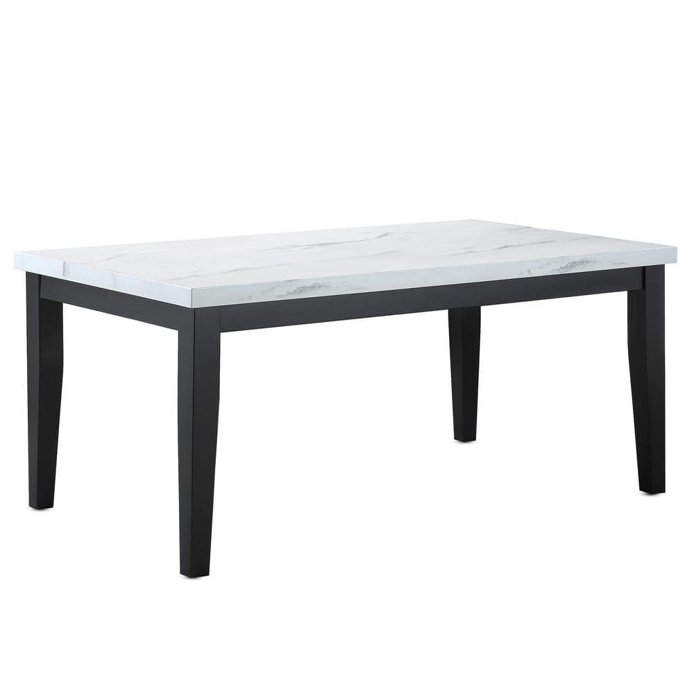 White Faux-Marble and Wood Rectangular Dining Table for Six