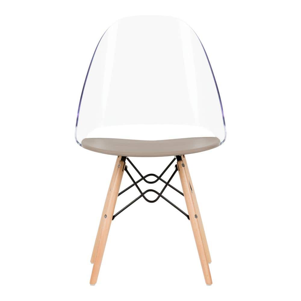 Soft Gray Clear Plastic and Wood Office Chair