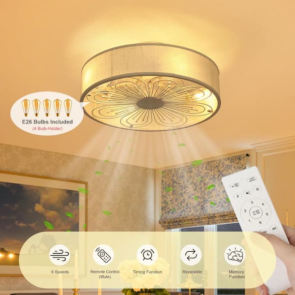20 in. Indoor White Industrial Caged Farmhouse Standard Flush Mount Ceiling Fan with Light Remote for Bedroom/Kitchen