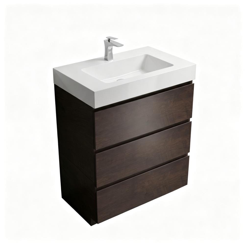 24 in. Freestanding Bathroom Vanity in Walnut with Glossy White Solid Surface Top price history on PriceWatchPro