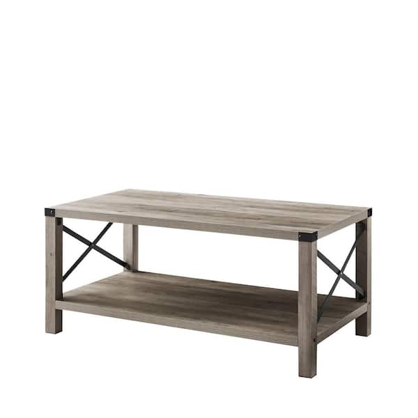 mieres Farmhouse Style Rectangle Coffee Table 2-Tier for Living Room Coffee Table with Thickness Solid Wood Leg and "X" Frame