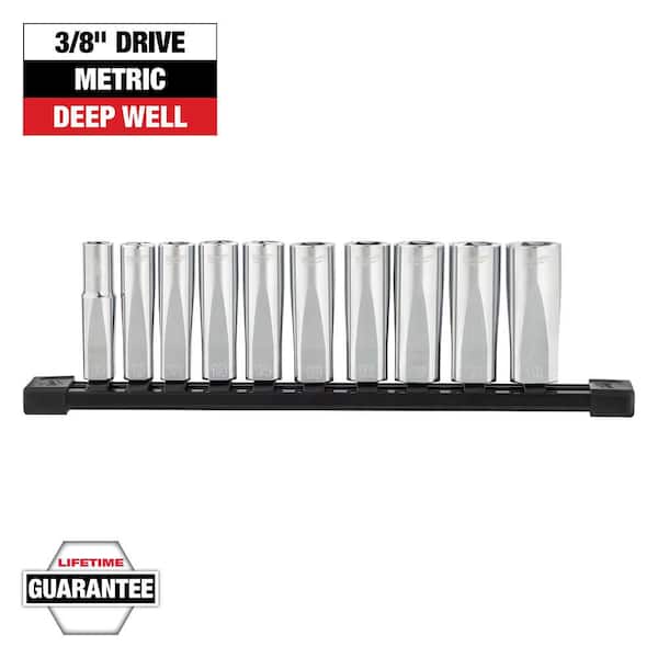 Milwaukee - 3/8 in. Drive Metric Deep Well 6-Point Socket Set (10-Piece)