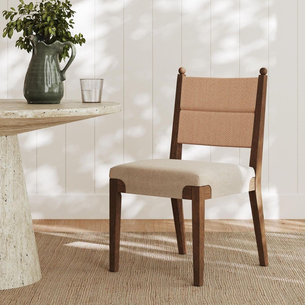 Cove Flax/Dark Brown Upholstered Seat with Solid Wood and Woven Seagrass Back Dining Chair price history on PriceWatchPro