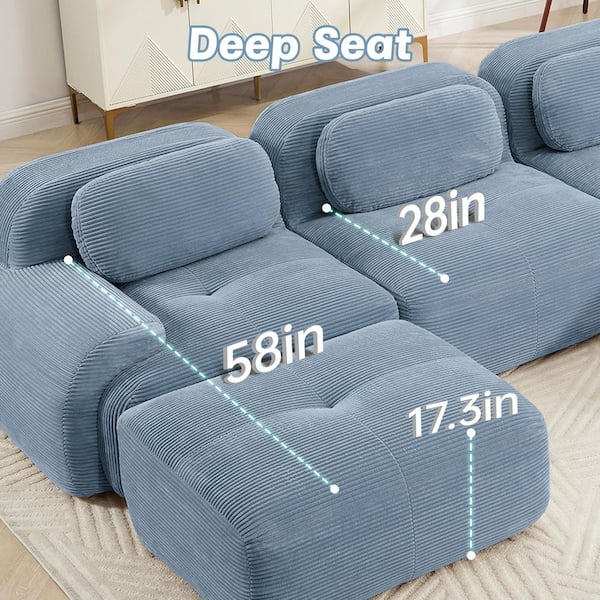 Homy Casa SMZO 117.3 in. Rolled Arm 3-Piece Corduroy Modular