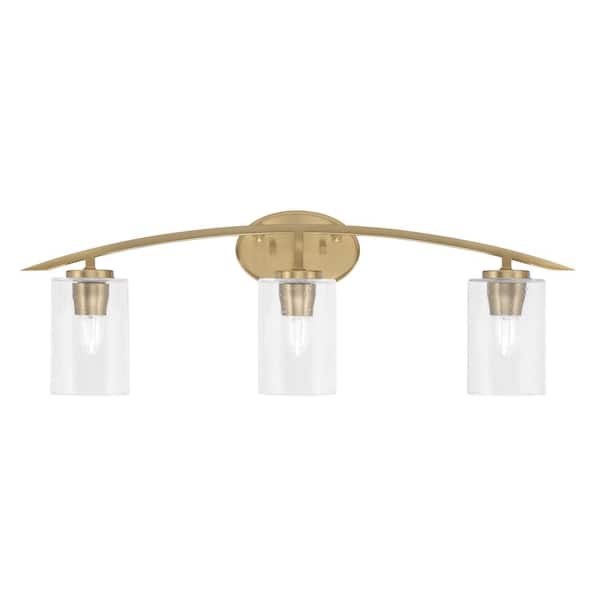 Unbranded Siena 29 in. 3-Light Vanity Light New Age Brass with Clear Bubble Glass Shades
