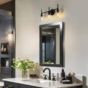 Modern Industrial 20 in. 3-light Matte Black Wall Sconce with Cylinder Clear Glass Shade, Vanity Light for Bathroom