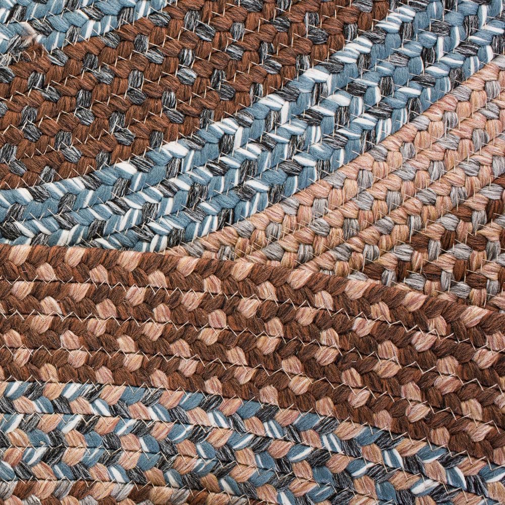 Braided Brown/Multi  6 ft. x 8 ft. Machine Washable Border Geometric Oval Area Rug