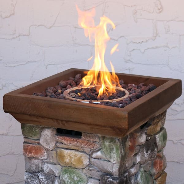 Sunnydaze Rustic Faux Wood Outdoor Propane Gas Fire Pit Coffee