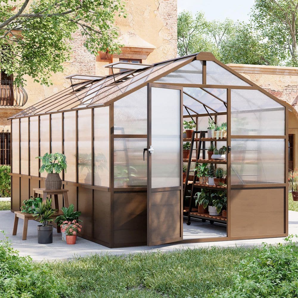 VIWAT 8 ft. W x 16 ft. D Wooden Greenhouse with Lockable Door and