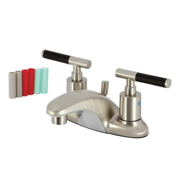 Kingston Brass Kaiser 4 in. Centerset 2-Handle Bathroom Faucet with Plastic Pop-Up in Brushed Nickel