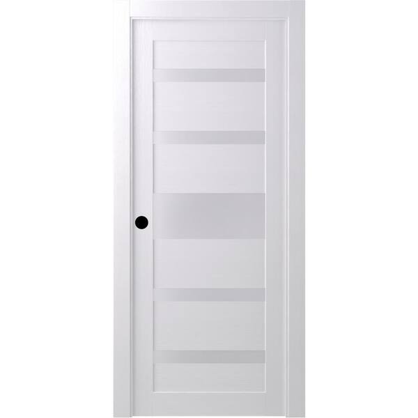 Belldinni 28 in. x 80 in. Gina Bianco Noble Right-Hand Solid Core Composite 5-Lite Frosted Glass Single Prehung Interior Door
