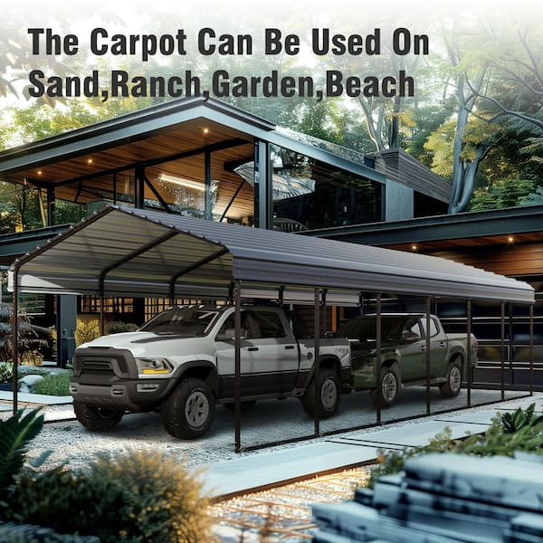 PHI VILLA 12 ft. W x 30 ft. D Galvanized Steel Carport Car Canopy