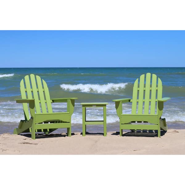 Icon Lime Recycled Plastic Folding Adirondack Chair with Side Table (2-Pack)