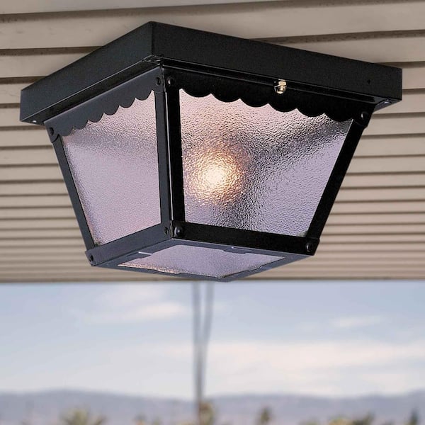Volume Lighting 2-Light Outdoor Black Flush Mount Ceiling Fixture