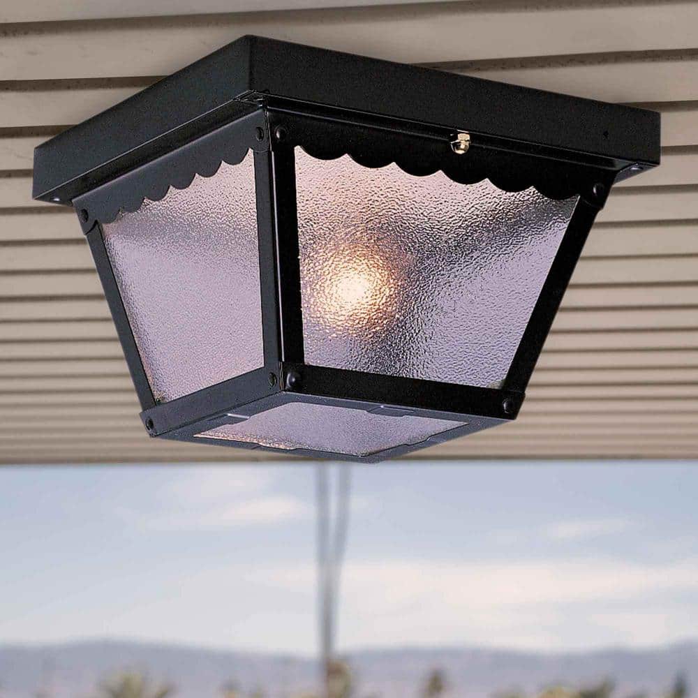 Black Glass 2-Light Outdoor Flush Mount Ceiling Fixture