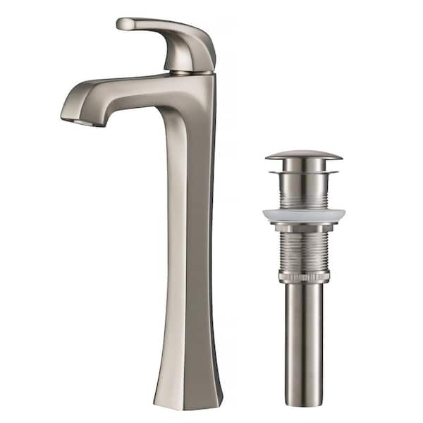 KRAUS Esta Single Handle Vessel Sink Faucet with Pop-Up Drain in Spot Free Stainless Steel
