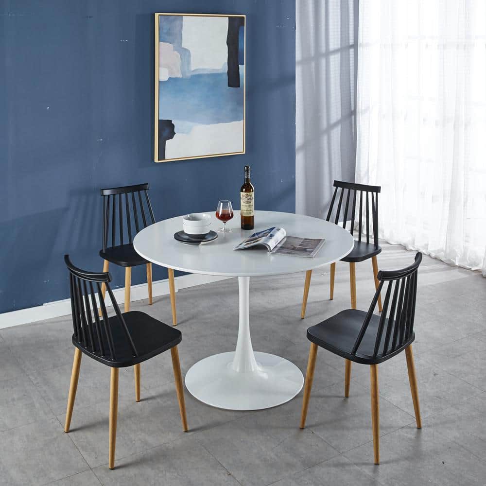 White Wood 42.1 in. Pedestal Dining Table Seats 6 Round Tulip Table Mid Century End Table Leisure Table Coffee Office