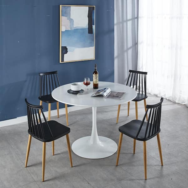 Unbranded White Wood 42.1 in. Pedestal Dining Table Seats 6 Round Tulip Table Mid-Century End Table Leisure Table Coffee Office