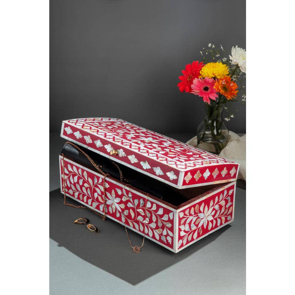 Jodhpur Mother of Pearl Decorative Box, Burgundy, 16"