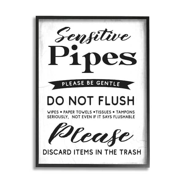 Stupell Industries "Sensitive Toilet Sign Flushing Restrictions" by Daphne Polselli Framed Abstract Texturized Art Print 11 in. x 14 in.
