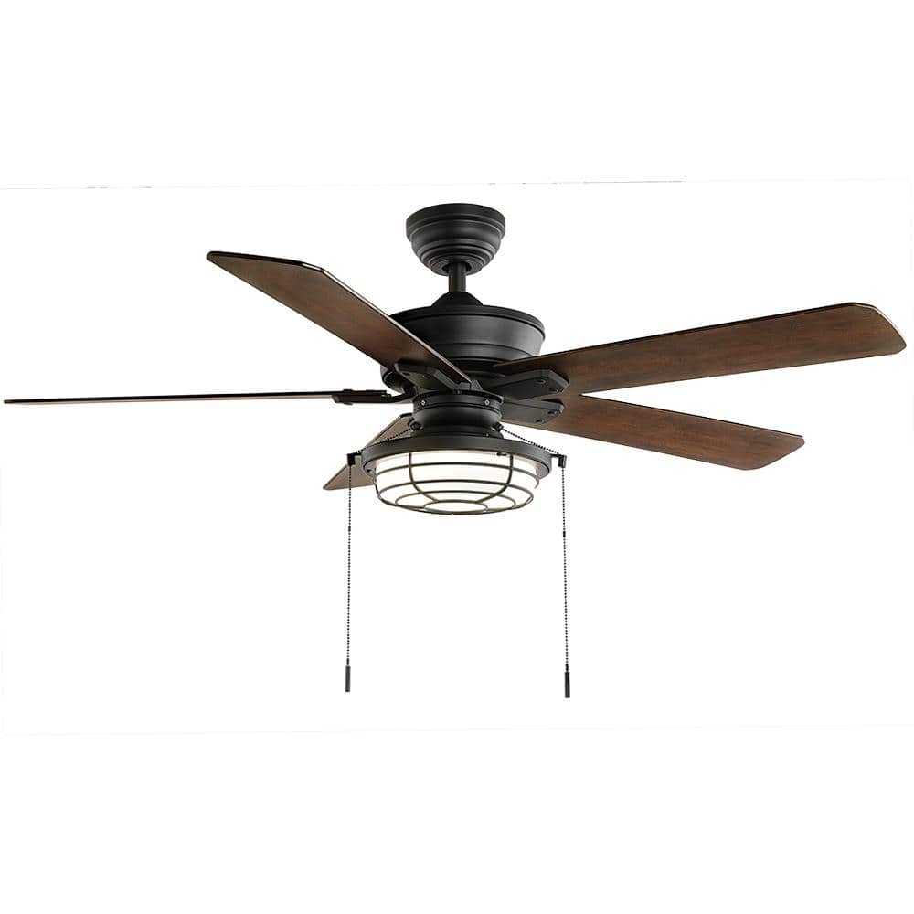 Hampton Bay Norwood 52 in. Indoor/Outdoor LED Matte Black Damp Rated Downrod Ceiling Fan with Light Kit and 5 Reversible Blades