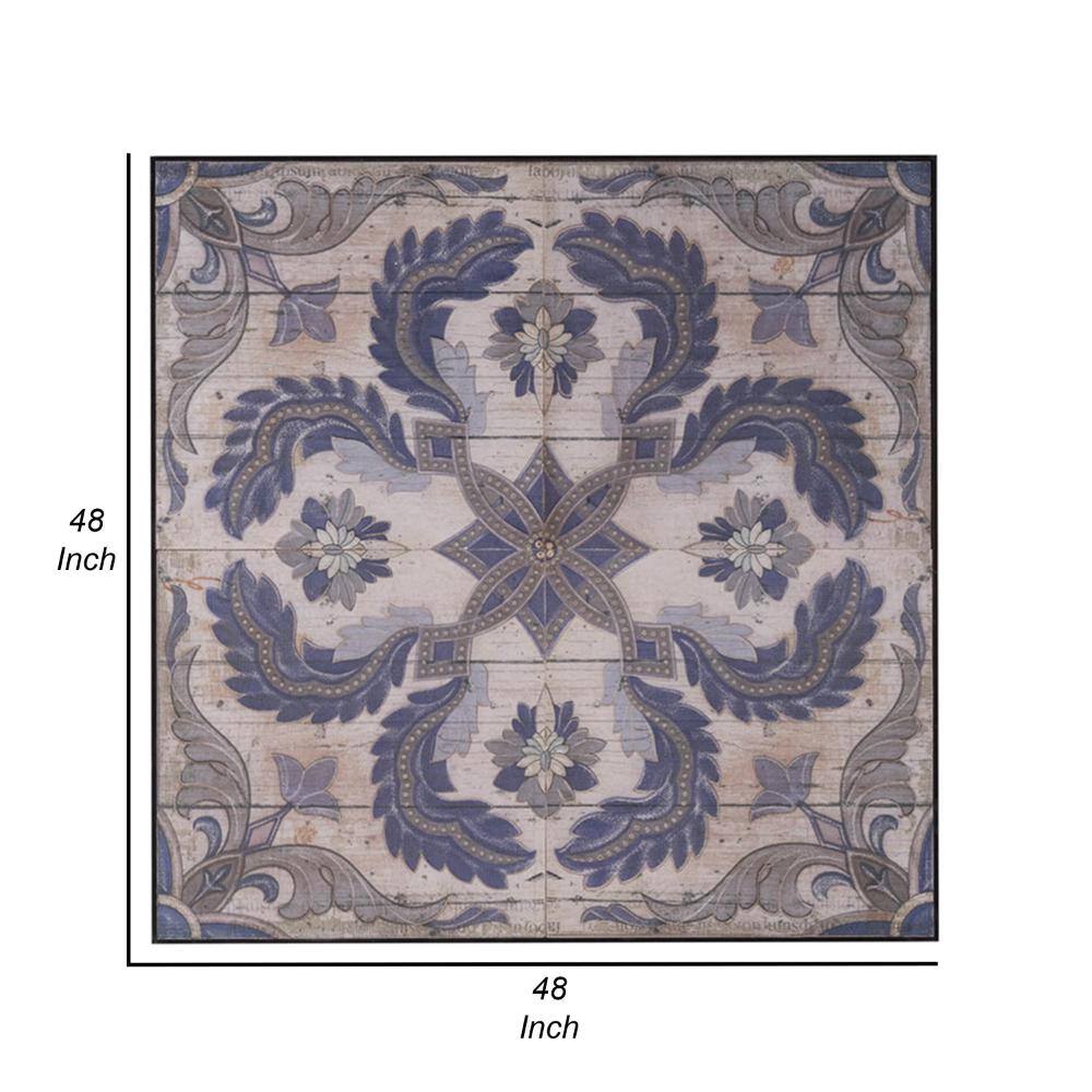 48" Blue and Gray MDF Floral Mandala Wall Art Tile