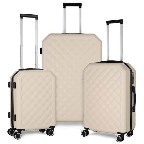 HIKOLAYAE 3-Piece Luggage Set with Luxe Sherpa Blanket - Taupe