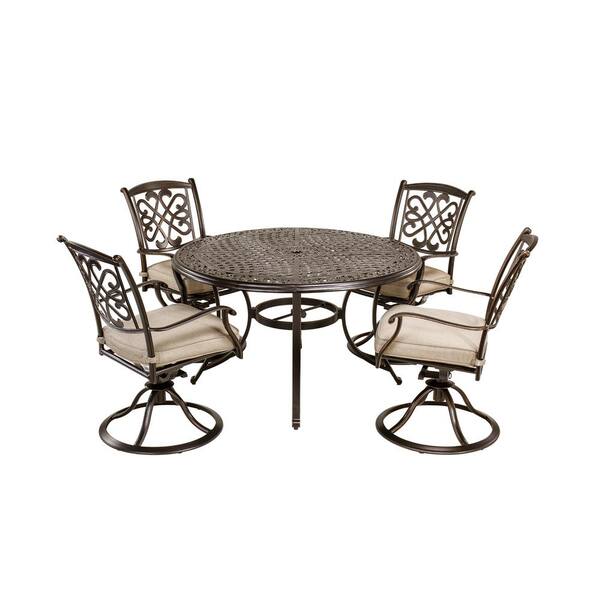 Boyel Living 5 Piece Patio Outdoor Dining Set With 4 Deep Cushioned Aluminum Swivel Chair And 48 In Round Cast Table Bjc Rnnyhnyhpt Bj16 The Home Depot - Cushioned Swivel Rocker Patio Chairs