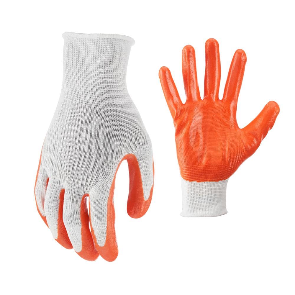 Firm Grip Medium White with Orange Nitrile Coated General Purpose Glove (5-Pack), Orange/White 5557-032