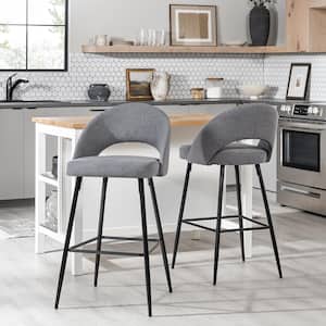 30 in. Charcoal High Back Modern Metal-Leg Cushioned Bucket Bar Stool with Fabric Seat (Set of 2)