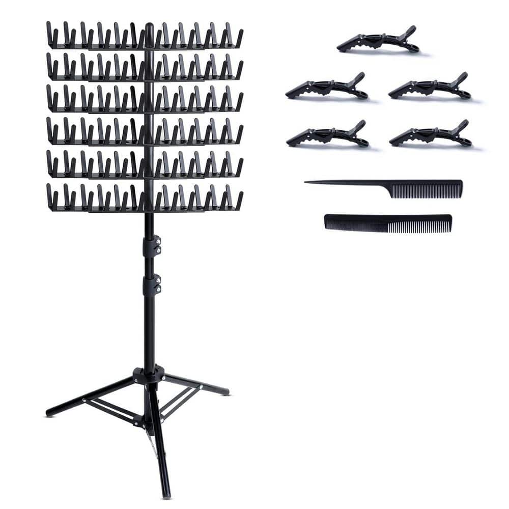 Standing Installation Hair Tool Organizer in Black Finish, 144 Pegs, Adjustable Rack for Braiding Hair Extensions