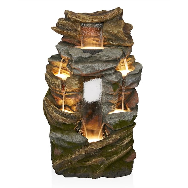Alpine Corporation Cascading Rock Mountain Water Fountain with LED Lights