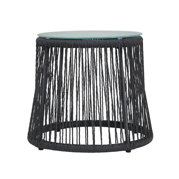 Unbranded 18.75 in. Outdoor Patio Side Table with Tempered Glass Top, Simple Small Household Bedside Table for Living Room Patio