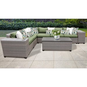 Florence 9-Piece Wicker Outdoor Sectional Seating Group with Cilantro Green Cushions