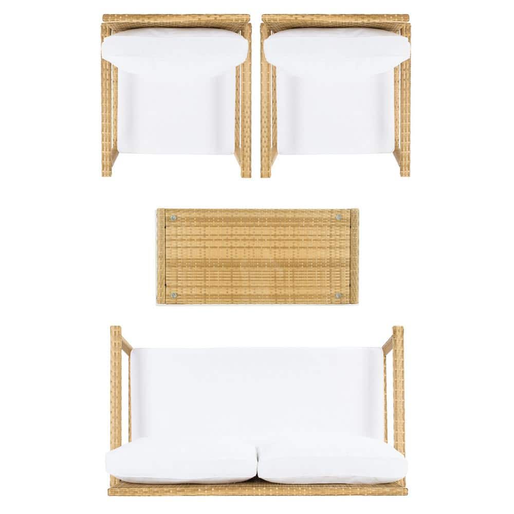 Garnen Natural Wicker 4-Piece Patio Set with White Cushions