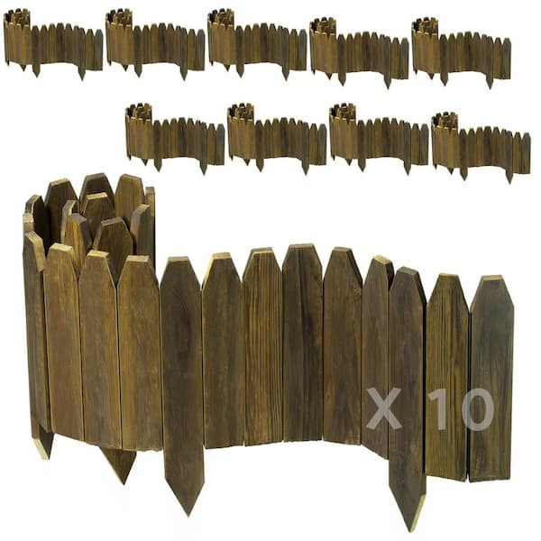 47in. x 9.8 in. x 0.4 in. Brown Wood Garden Edging Fence Border Decorative Panels for Flower and Landscape Fencing-10pcs
