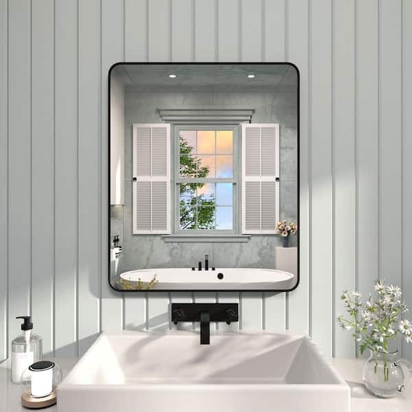 TaiMei 30 in. W x 36 in. H Rectangular Framed Wall Bathroom Vanity Mirror in Matte Black