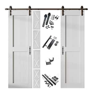 22 in. x 80 in. 5-in-1 Design White Double Pine Wood Interior Sliding Barn Door with Hardware Kit, Non-Bypass