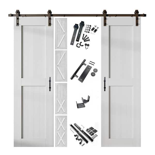 HOMACER 22 in. x 80 in. 5-in-1 Design White Double Pine Wood Interior Sliding Barn Door with Hardware Kit, Non-Bypass