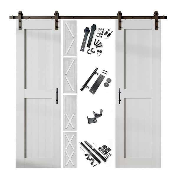 22 in. x 80 in. 5-in-1 Design White Double Pine Wood Interior Sliding Barn Door with Hardware Kit, Non-Bypass