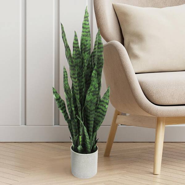LIVING LUXURY 36 in. Sansevieria Artificial Snake Plant in Grey Pot