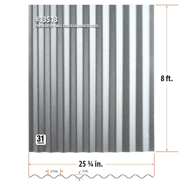 Gibraltar Building Products - 8 ft. Corrugated Galvanized Steel 31-Gauge Roof Panel